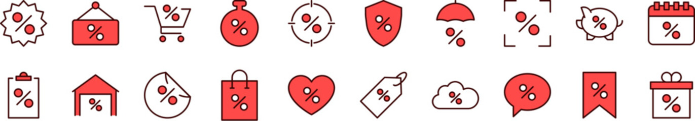 Simple Linear Filled Color Icon of Percent Red. Minimalistic Linear Pictogram for Web and Graphic Design, Apps, Banners, Social Network and Cards