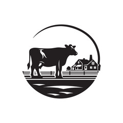ChatGPT said:
Black and white cow silhouette logo with a farmhouse and fence background, perfect for dairy farm branding, agriculture labels, and rustic design projects.