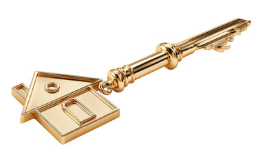 Golden key with a house-shaped charm