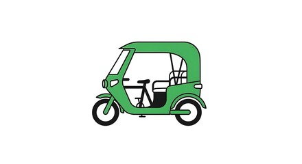 Green Tuk-tuk Transport Icon: A graphic depiction of a vibrant green tuk-tuk, a symbol of convenient and sustainable urban transportation, stands out prominently, a beacon of eco-friendly mobility.