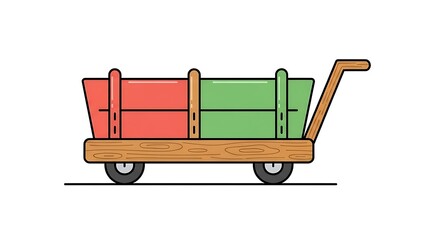 Handcart of Storage: A vibrant handcart, expertly crafted from natural wood and rolling on sturdy wheels, serves as a charming storage solution.