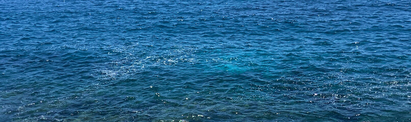 Abstract blue ocean water background.Sea waves natural texture.Banner with space for text.Selective focus.