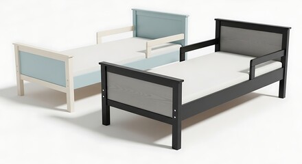 Elegant Bedroom Set: Two stylish beds showcased, their minimalist design and sophisticated color palettes create a tranquil bedroom ambiance.