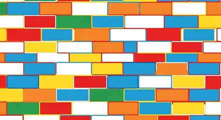 Colorful Brickwork Mosaic: A vibrant and eye-catching arrangement of multicolored bricks creates a striking mosaic, showcasing a playful blend of hues and textures.