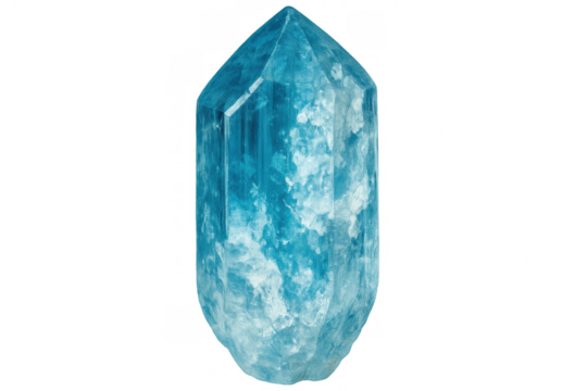 Aquamarine crystal with transparent background showcasing intense blue color, ideal for projects related to gemstones, minerals, or nature