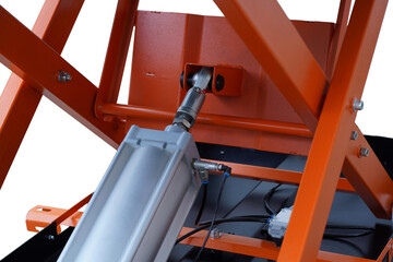 Hydraulic Cylinder with Orange Frame and Electronic Wiring