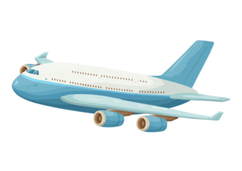 Cartoon airplane in flight, light blue and white