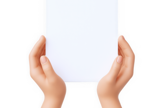 Two hands holding a blank white sheet of paper, symbolizing the potential for creativity or communication.