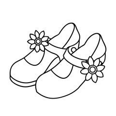 pair of mary jane shoes with flowers coloring page
