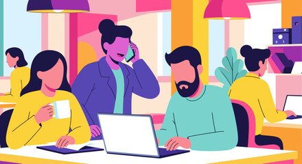 Modern office workers collaborating, ideal for website banners or business presentations.