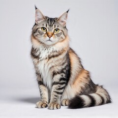 Obraz premium Majestic Maine Coon Cat Portrait: This stunning close-up showcases the elegant features of a purebred Maine Coon cat, from its tufted ears to its expressive eyes.