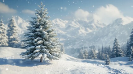 Fototapeta premium evergreen snowy pine tree