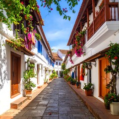 Fototapeta premium Colorful alleyway, sunny day