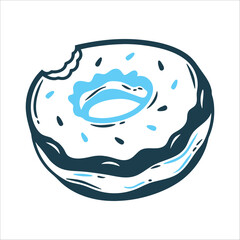 Bitten Classic Donut with Blue Frosting Donuts Classic ring donut with a bite mark