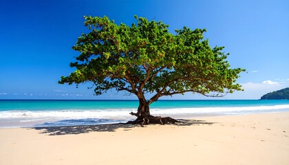 A lone tree on a pristine beach