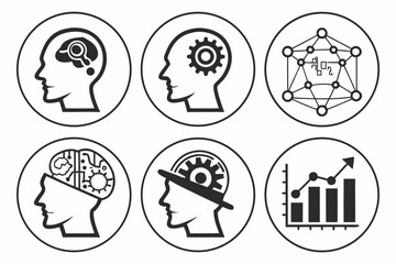 Conceptual Icons Representing Human Mind and Progress.