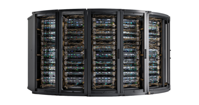 Curved server rack array, numerous server units