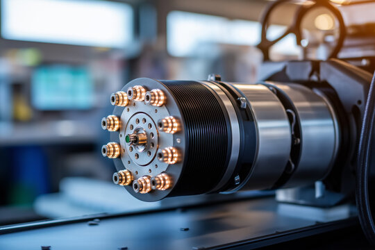 Detail of disassembled high-performance electric vehicle motor with neodymium magnets in rotor