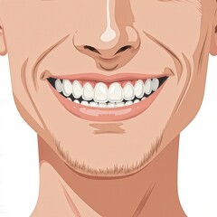 Pure and Bright Smile: A close-up illustration of a smiling individual, teeth perfectly aligned, embodying health and happiness