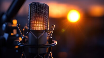 Professional Condenser Microphone at Sunset