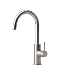 Stainless steel kitchen faucet.  Curved spout, single handle