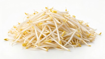 Fresh Bean Sprouts Pile on White Background