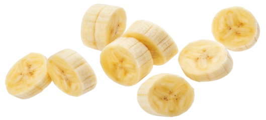 Fresh Banana Slices Falling on Transparent Background