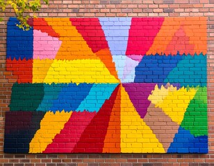 Vibrant, colorful mural on brick wall
