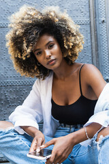 Portrait of a serious African American woman looking at camera