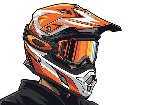 Detailed illustration of a motocross helmet with goggles and orange accents