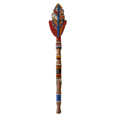 Ethnic Maasai Beadwork on Carved Wooden Arrow for Cultural Decor and Art