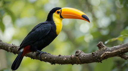 Keel-billed toucan (Ramphastos sulfuratus), sitting on a branch, Costa Rica
