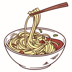 A bowl of delicious noodles being lifted with chopsticks a simple and appetizing illustration