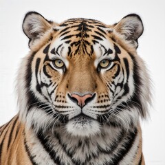 Obraz premium Majestic Tiger Portrait: A captivating close-up portrait showcases a regal tiger with its mesmerizing gaze and bold stripe pattern, highlighting the raw beauty of the jungle's apex predator.