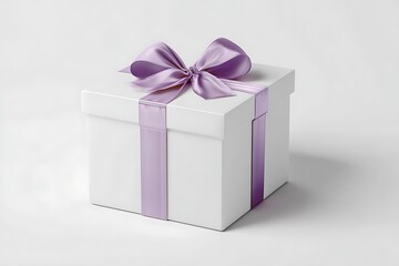 Obraz premium White gift box mockup with ribbon on white surface shadow 