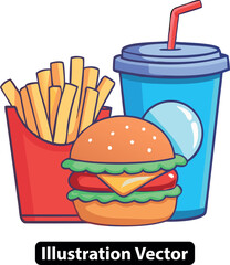 A classic fast food combo meal with a delicious cheeseburger, fries, and a refreshing soda drink.