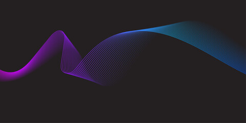 Abstract background with lines and waves. Medium banner size. Element for design isolated on black. Vector background for brochure, booklet, flyer, poster. Colorful and black gradient.