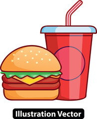 Classic cheeseburger and soda combo meal vector illustration for fast food menus