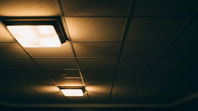 Dimly Lit Ceiling with Fluorescent Lights