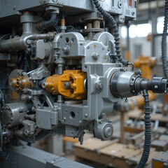 Fototapeta premium Hydraulik-Verbindung an einer Baumaschine