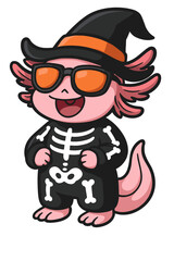 Obraz premium Funny Axolotl Halloween vector illustration