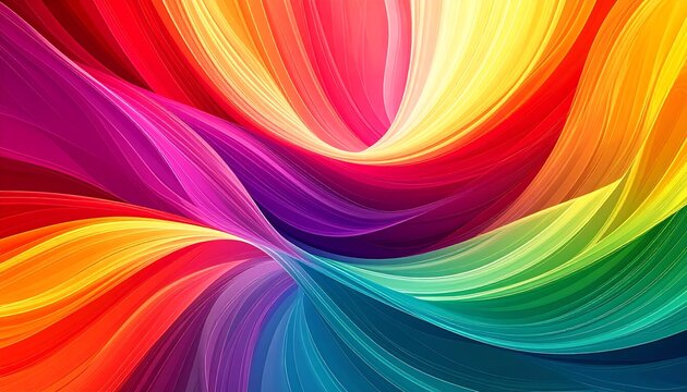 Vibrant, swirling ribbons of color create a dynamic, abstract composition