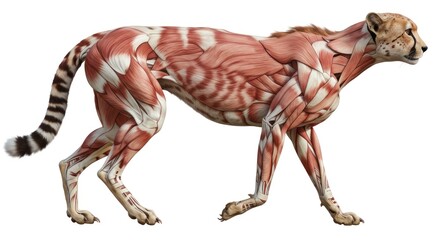 Striking cheetah muscle anatomy visualization demonstrating detailed musculature