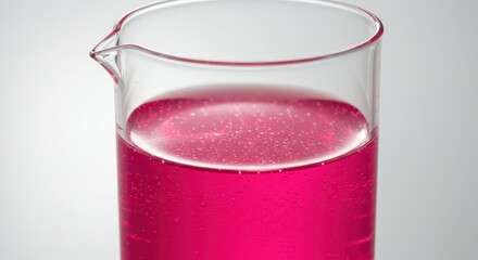 Vibrant magenta liquid substance contained within laboratory beaker for scientific exploration