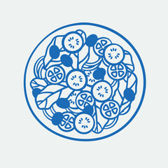 Hand-drawn salad. Line art, ink, minimalist style. Vector illustration. Food collection.