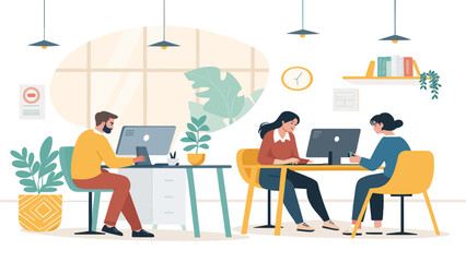 Modern office workers collaborating on projects. Ideal for websites, presentations, and marketing materials.