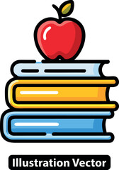 A shiny red apple on a colorful stack of books, a symbol of education and learning.