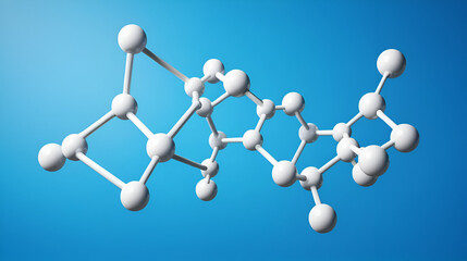 3d rendering of the chemical structure with molecules on blue background, macro view, close-up.