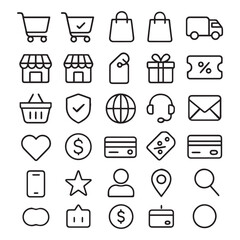 E-commerce and Shopping Line Icons Set for Online Retail and Mobile Apps

