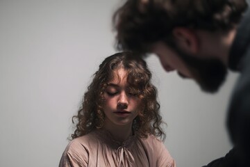 Tender, airy, minimalist scene capturing delicate emotions and shy interactions.